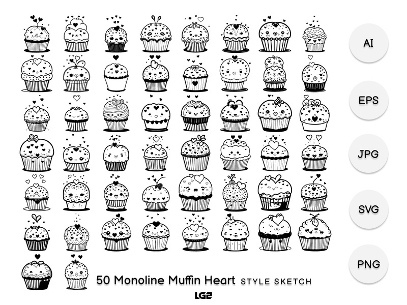 Monoline Muffin Heart Element Draw Black