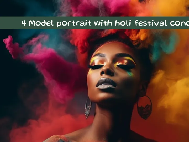 Model portrait with holi festival concept