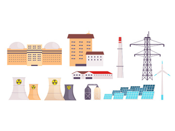 Power plant flat color vector objects set preview picture