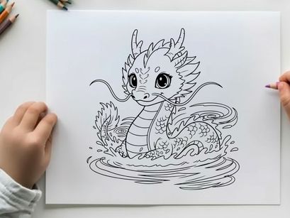 Cute cartoon dragon swimming in water vector illustration