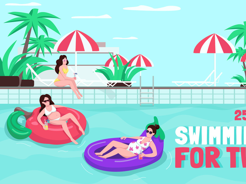 Swimming for two poster flat vector template
