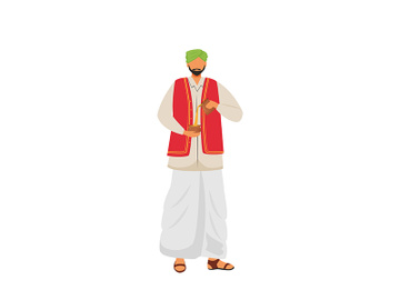 Male Indian pouring Masala Chai flat color vector faceless character preview picture