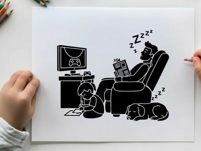 Man and pets asleep in living room with silhouette