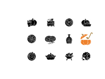 Pumpkin recipes black glyph icons set on white space preview picture