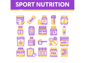 Sport Nutrition Cells Vector Thin Line Icons Set preview picture