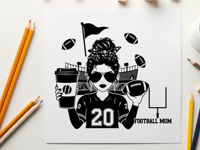 Silhouette of a football mom with sunglasses and footballs