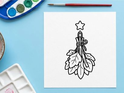 Flor de lirio blanco dibujado a mano con adorno superior de estrella dorada. Ilustración botánica elegante dibujada a mano para decoración festiva de temporada.