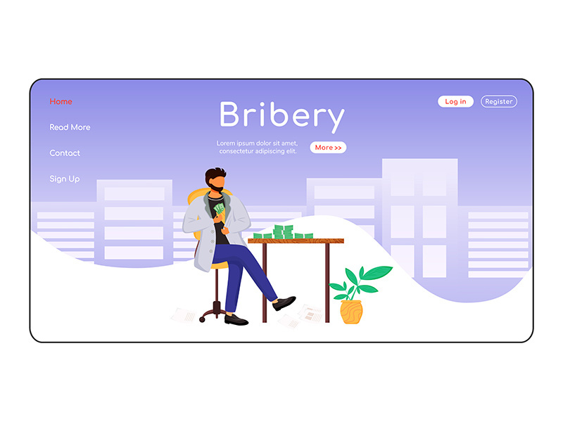 Bribery landing page flat color vector template