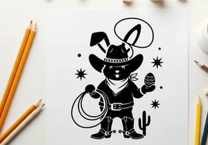 Silhouette of a cowboy rabbit in a western setting silhouette