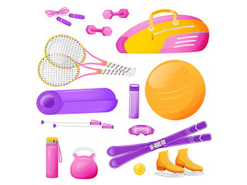 Female aerobics gear flat color vector objects set preview picture