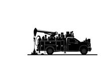 Silhouette of a utility truck with aerial lift equipment