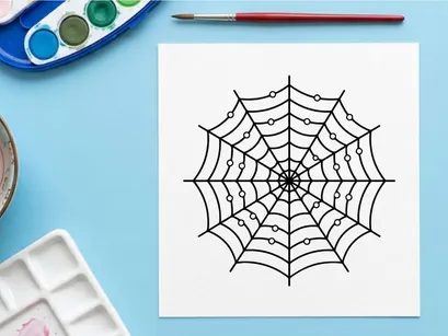 Geometric spider web design with intricate line patterns. Minimalist black and white vector illustration for modern decor.