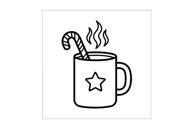 Taza de chocolate caliente con agitador de bastón de caramelo y vapor para celebración navideña festiva