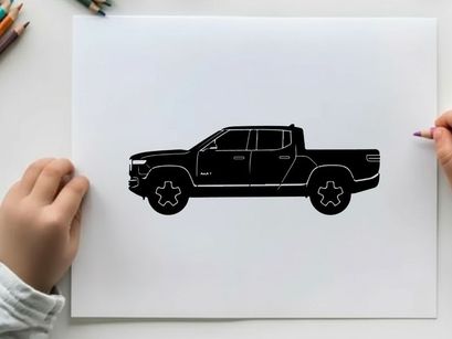 Silhouette of a black pickup truck with a white background silhouette