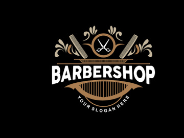 Barbershop Logo, Scissors Vector, Retro Vintage Minimalist preview picture