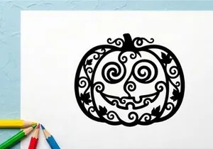 Decorative Halloween Pumpkin with Swirling Carved Face for Fall Decor