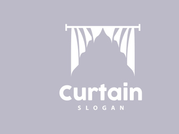 Curtain Logo, Home Interior Simple Design, Furniture Window Curtain Vector, Illustration Symbol Icon preview picture