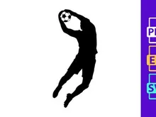 A silhouette of a person playing volleyball with a ball in mid air