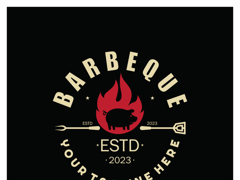 Smoke and BBQ Barbecue Vintage hot grill, with crossed flames and spatula. Logo for restaurant, badge, cafe and bar.vector