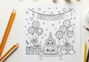 Birthday party celebration with cake and balloons vector illustration