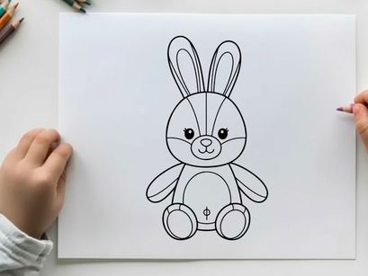 Cute white bunny sitting flat design vector illustration