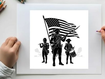 American soldier silhouette with flag and military band