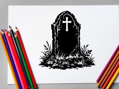 Silhouette of a Cross on a Tombstone in a Cemetery Scene