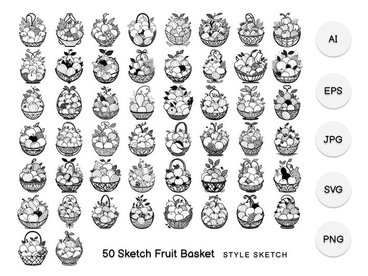 Sketch Fruit Basket Element Black
