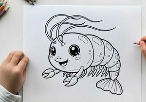 Cute cartoon shrimp smiling vector illustration flat design