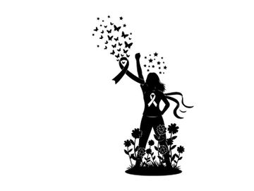 Silhouette of a woman releasing butterflies and stars with a ribbon preview picture