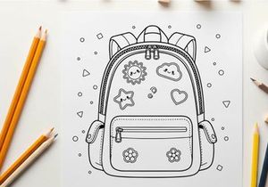 Cute school backpack with space and nature icons vector illustration