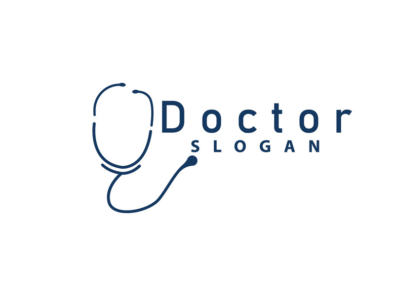 Stethoscope Logo, Simple Line Model Health Care Logo Design
