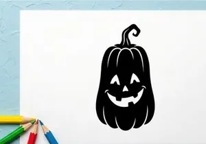 Halloween Pumpkin Jack-o'-Lantern with Carved Face and Stem