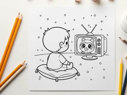 Boy watching retro tv boredom vector illustration flat design