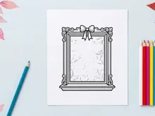 Christmas ornate picture frame with ribbon bow, festive holiday decorative border design.