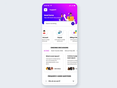 Contact Us and Support Page Mobile App UI Kit