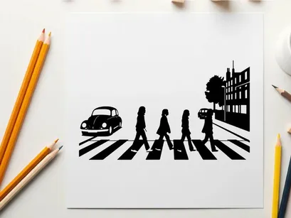 Ilustração vetorial de pessoas atravessando a Abbey Road