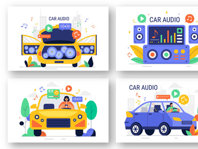 9 Car Audio Vector Illustration