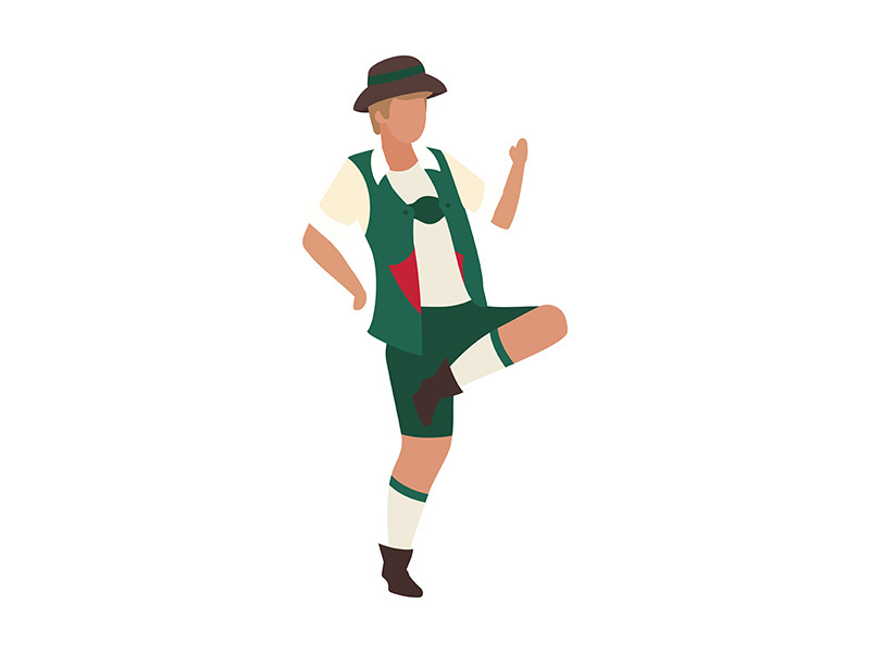 Dancing man in lederhosen semi flat color vector character