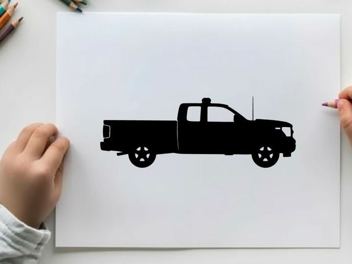 Silhouette of a pickup truck against a white background