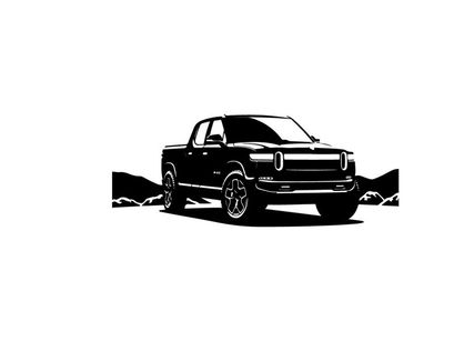 Silhouette of a pickup truck in a scenic landscape with mountains silhouette