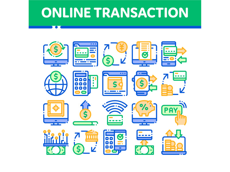 Online Transactions Vector Thin Line Icons Set