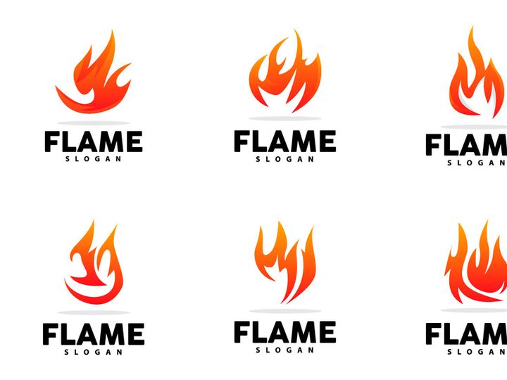 Red Flame Logo, Burning Heat Fire Vector