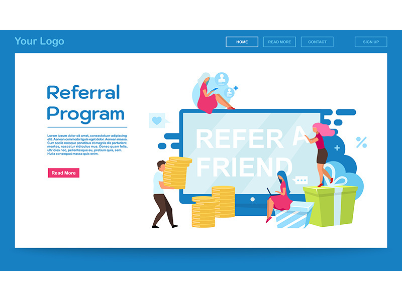 Referral program landing page vector template