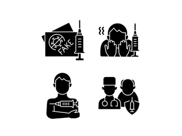 Vaccine inoculation black glyph icons set on white space preview picture