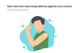 Man raises his arm show body defense against with virus corona