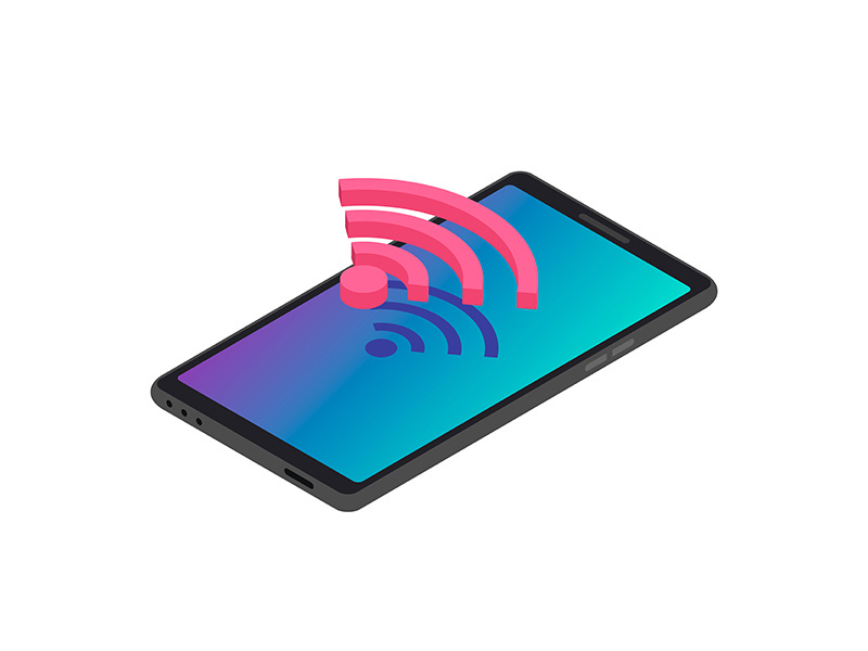 Smartphone wireless Internet connection isometric color vector illustration