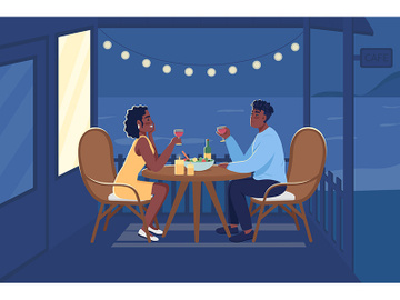 Romantic dinner outdoors flat color vector illustration preview picture