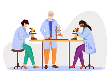 Science students and professor in lab coats flat vector illustration preview picture