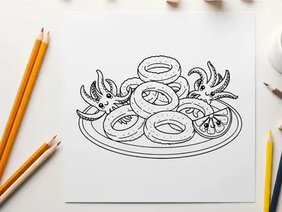 Octopus pasta bowl flat design vector illustration